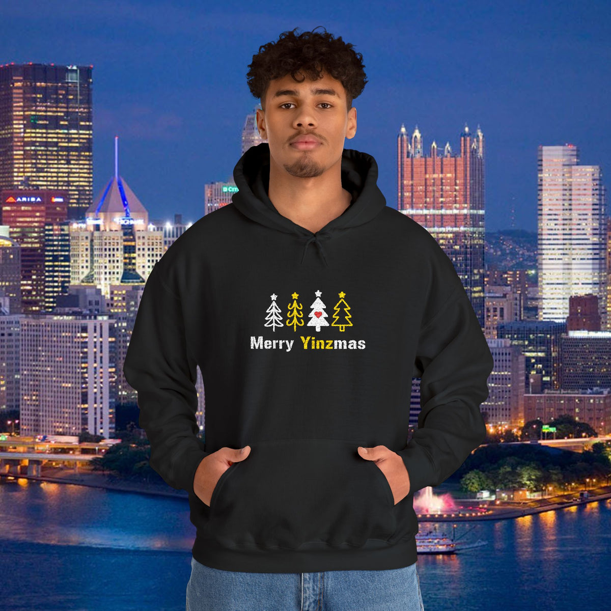 Merry Yinzmas Embroidered Hoodie, Pittsburgh Christmas Sweatshirt, Yinzer Holiday Gift, Christmas Tree Pittsburghese Hoodie