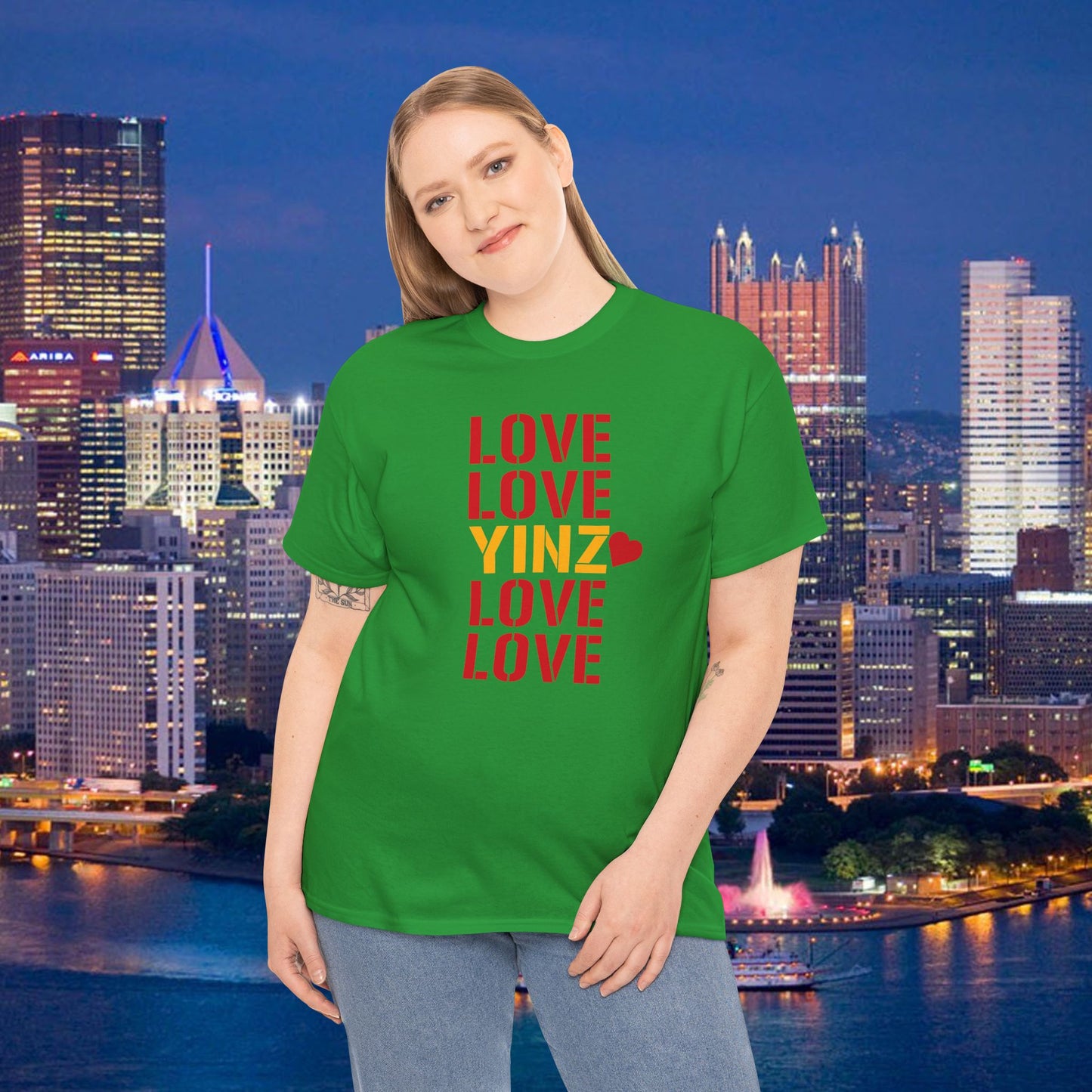 LOVE YINZ T-Shirt with Heart | Pittsburghese Yinzer Tee | PGH Pride Shirt | Black & Gold Love | Pittsburgh Gift