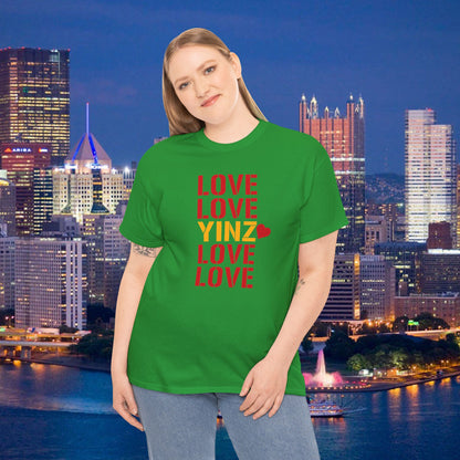 LOVE YINZ T-Shirt with Heart | Pittsburghese Yinzer Tee | PGH Pride Shirt | Black & Gold Love | Pittsburgh Gift