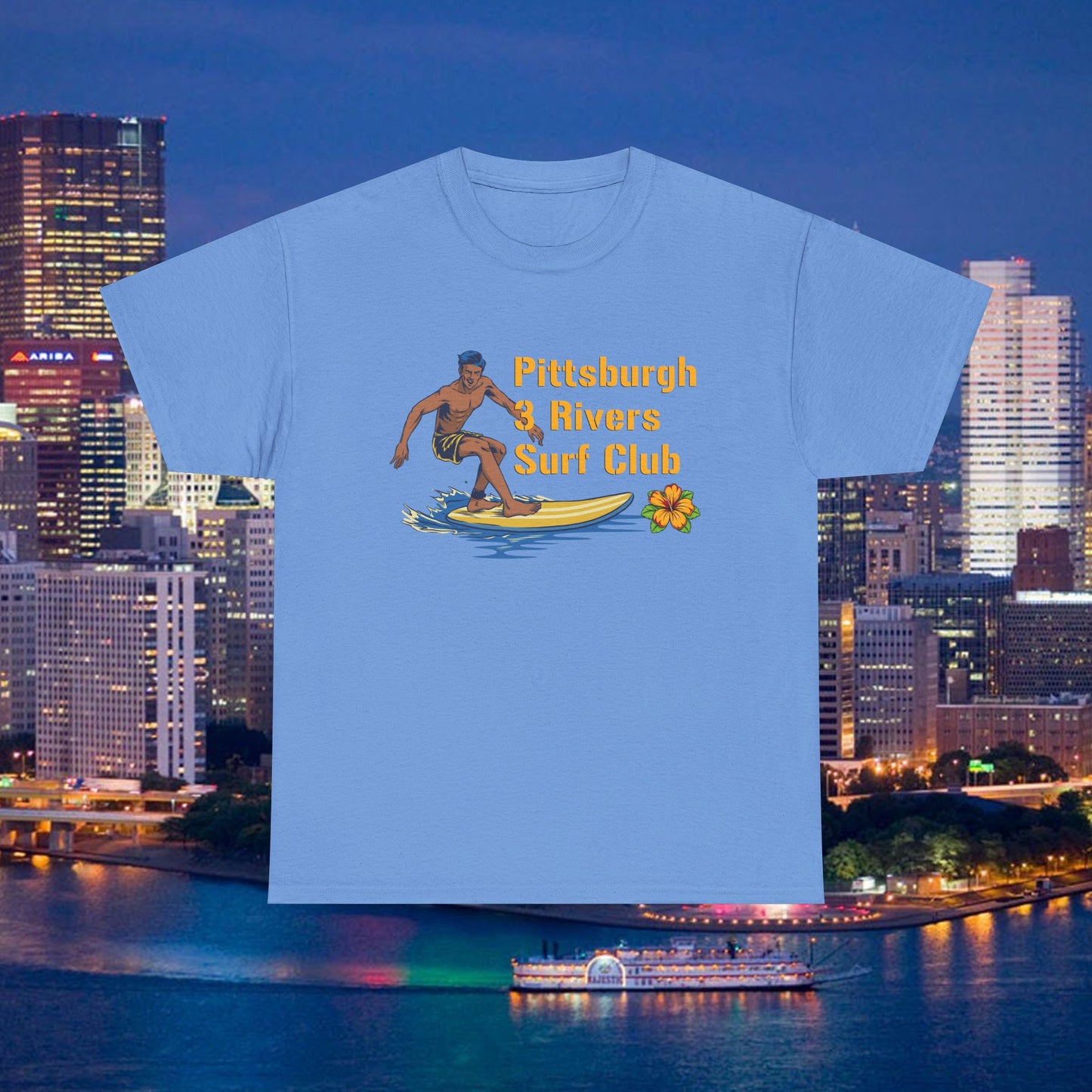 3 Rivers Surf Club T-Shirt | Pittsburgh Parody Surf Tee | Yinzer River Life Shirt | Steel City Humor Graphic Tee | PGH Gift