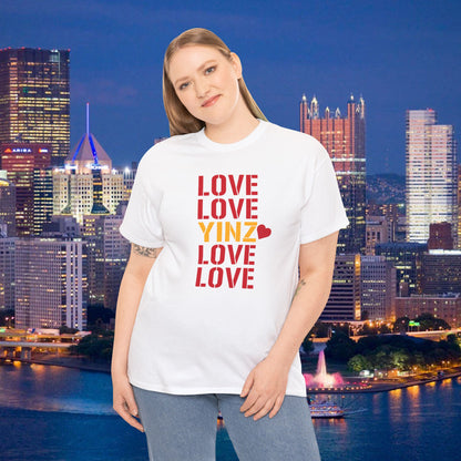 LOVE YINZ T-Shirt with Heart | Pittsburghese Yinzer Tee | PGH Pride Shirt | Black & Gold Love | Pittsburgh Gift