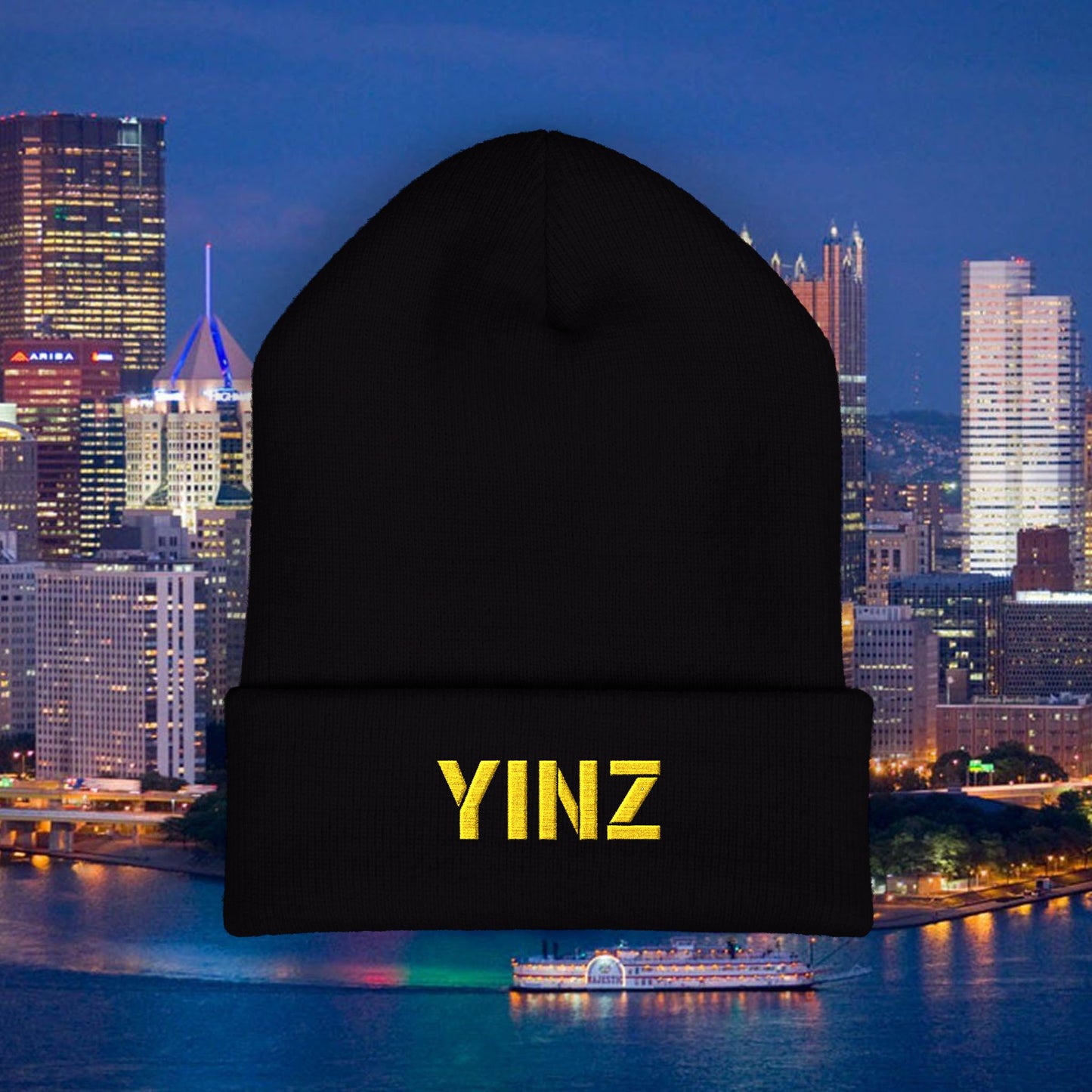 YINZ Embroidered Beanie Hat | Pittsburgh Knit Beanie | Gold Embroidered Yinz | Yinzer Winter Hat | Steel City Gift | Pittsburghese Cap
