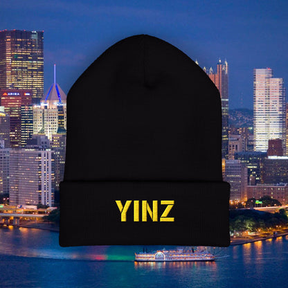 YINZ Embroidered Beanie Hat | Pittsburgh Knit Beanie | Gold Embroidered Yinz | Yinzer Winter Hat | Steel City Gift | Pittsburghese Cap