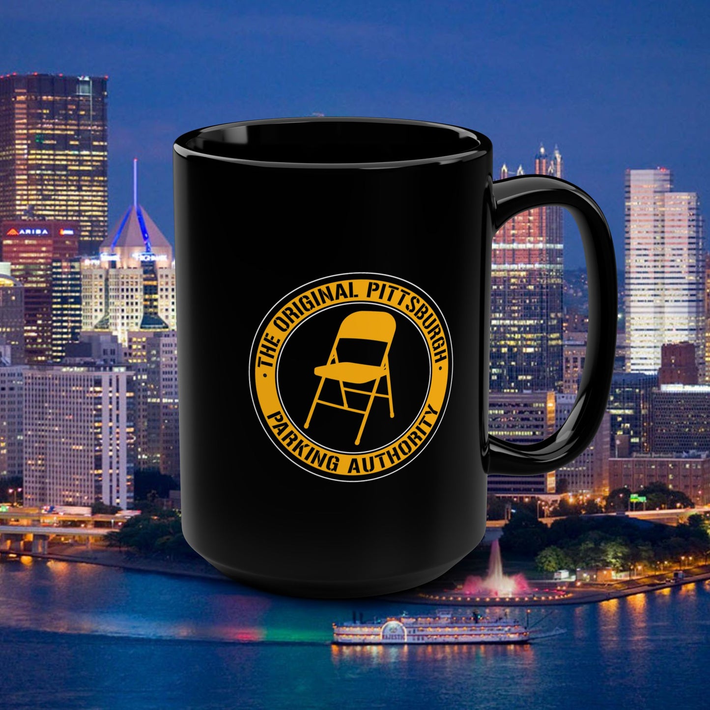 Pittsburgh Parking Authority 15oz Coffee Mug : Original Pittsburgh Parking Authority Chair Emblem | Funny Yinzer Coffee Mug | Steel City Gift