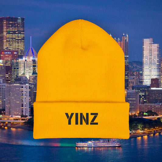 YINZ Embroidered Beanie Hat | Pittsburgh Knit Beanie | Black Embroidered Yinz | Yinzer Winter Hat | Steel City Gift | Pittsburghese Cap