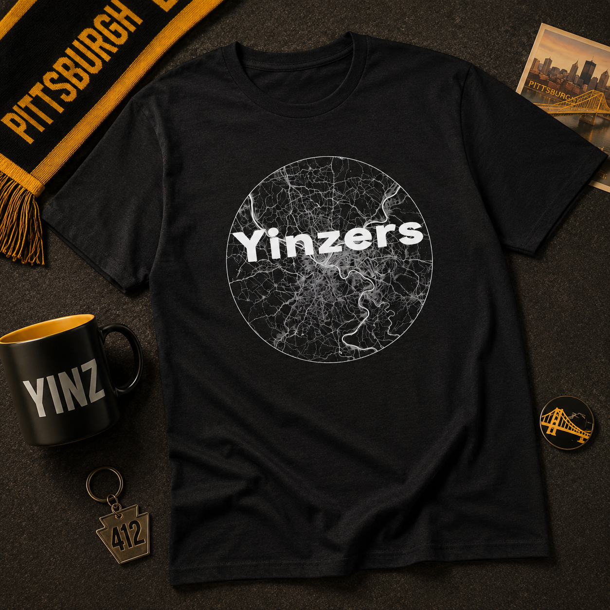 Yinzers Pittsburgh Rivers Map T-Shirt | 3 Rivers Graphic Tee | Yinzer Pride PGH Shirt | Steel City Map Shirt