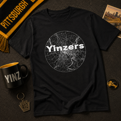 Yinzers Pittsburgh Rivers Map T-Shirt | 3 Rivers Graphic Tee | Yinzer Pride PGH Shirt | Steel City Map Shirt