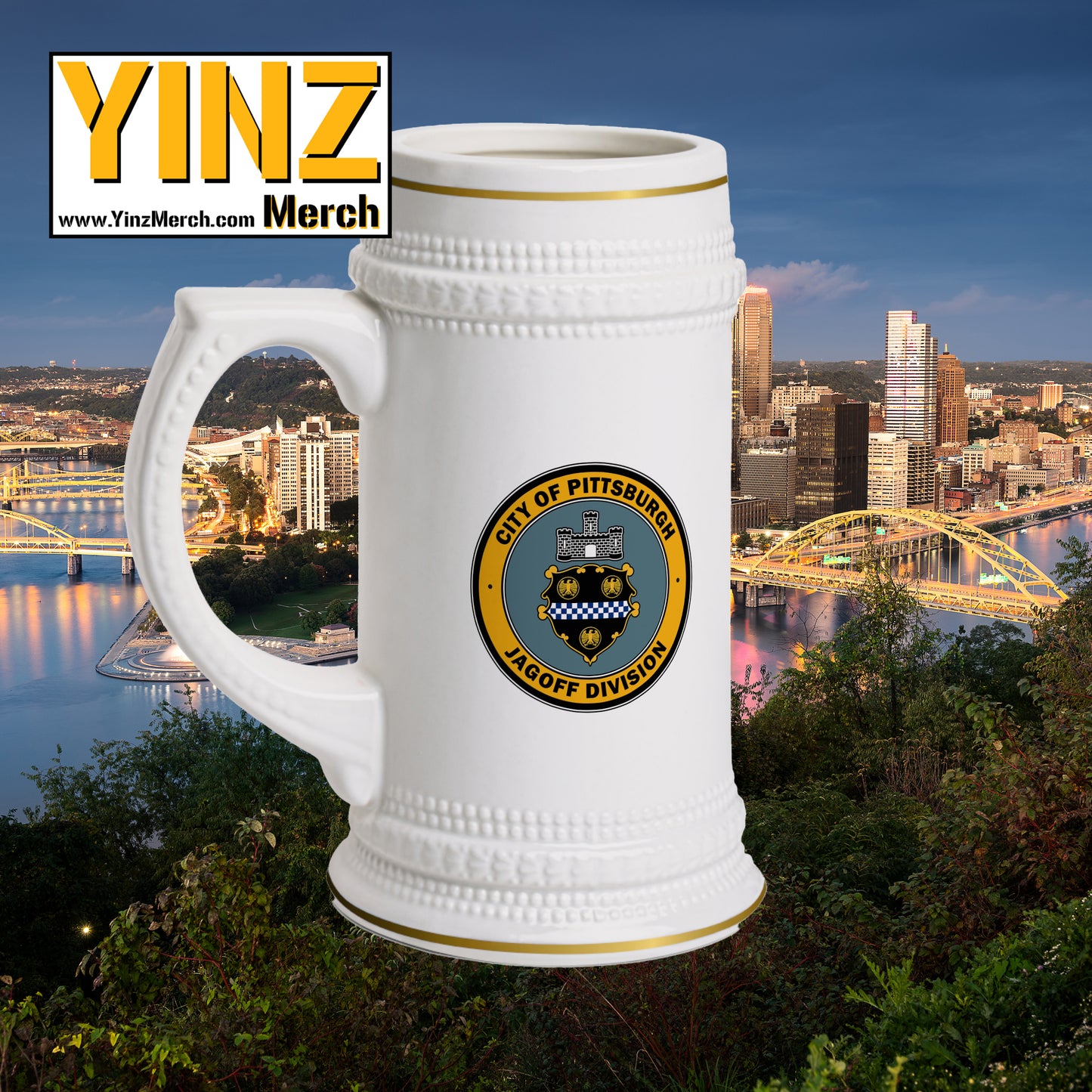 Jagoff Division, Beer Stein, Pittsburgh Parody City Emblem, Mug Yinzer Gift, Jagoff, Pittsburghese Joke Steel City Barware
