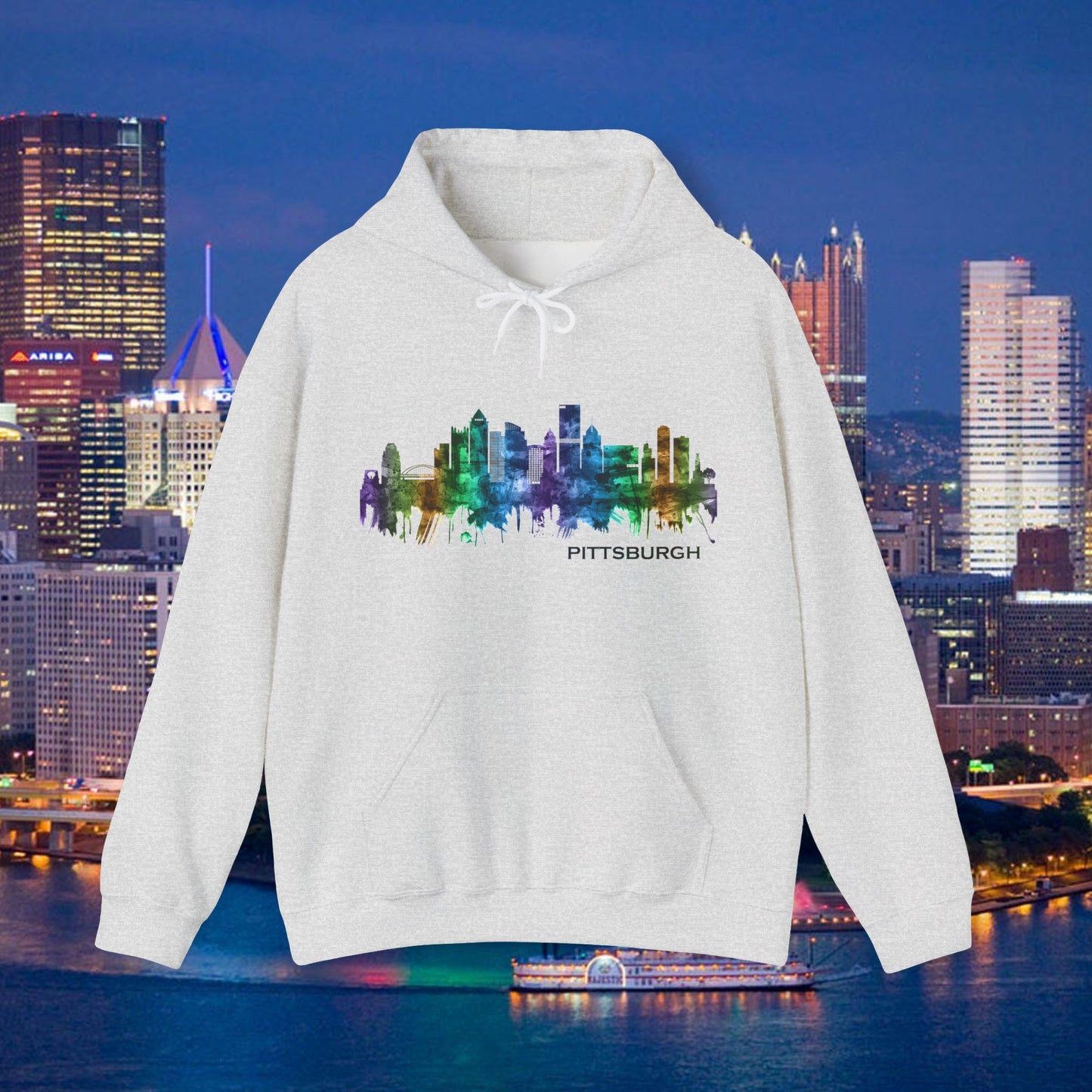 Pittsburgh Skyline Hoodie Stylized Steel City Graphic | PGH Pullover Sweatshirt | Pittsburgh Pride | Pennsylvania Gift