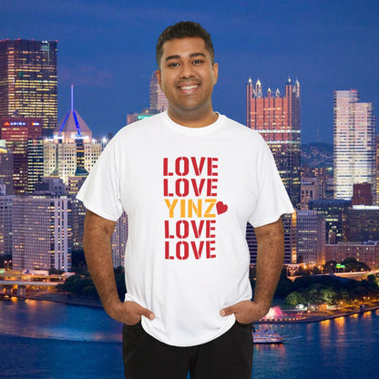 LOVE YINZ T-Shirt with Heart | Pittsburghese Yinzer Tee | PGH Pride Shirt | Black & Gold Love | Pittsburgh Gift
