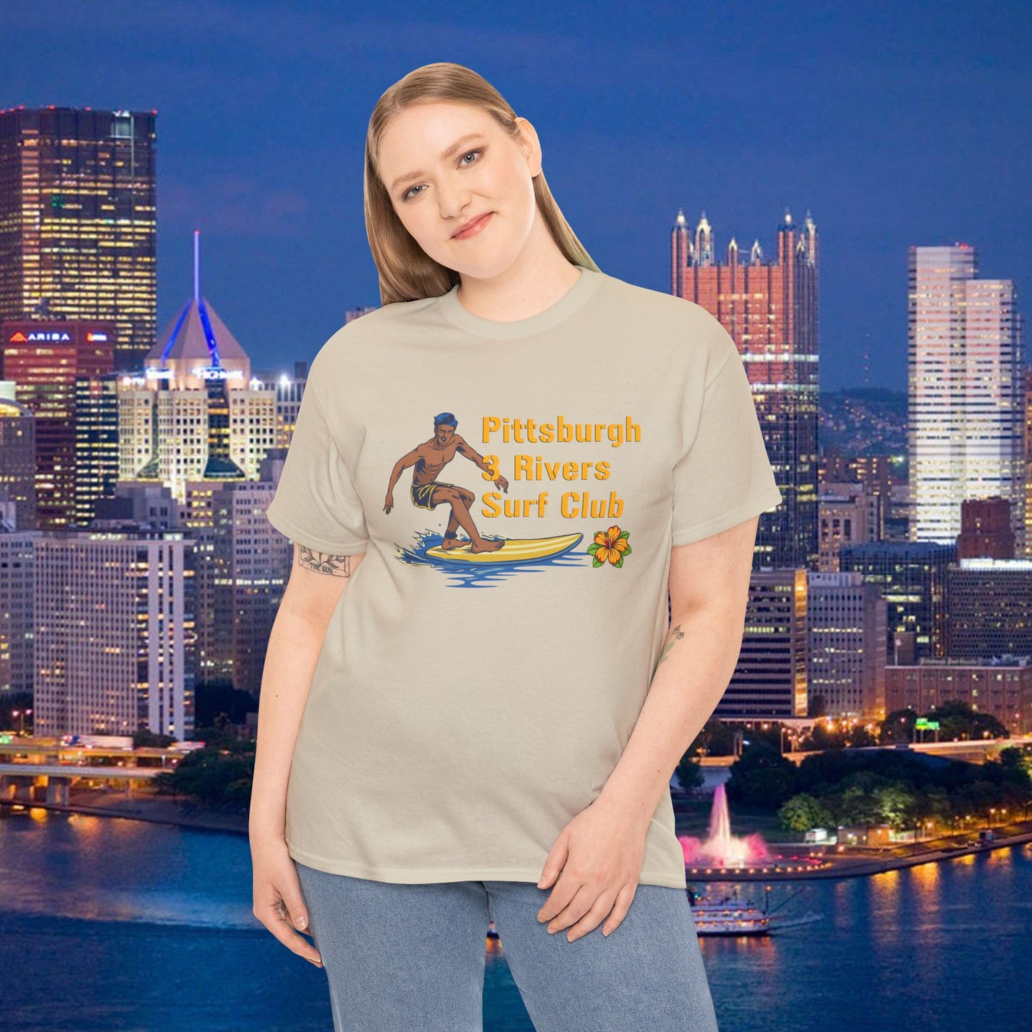 3 Rivers Surf Club T-Shirt | Pittsburgh Parody Surf Tee | Yinzer River Life Shirt | Steel City Humor Graphic Tee | PGH Gift