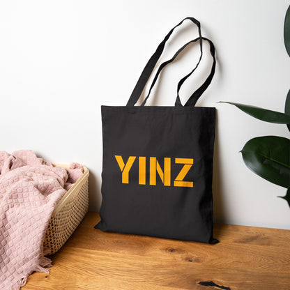 YINZ Canvas Tote Bag Pittsburghese Tote in Gold Lettering | Yinzer Gift | Pittsburgh Shopper Bag | Steel City Reusable Tote