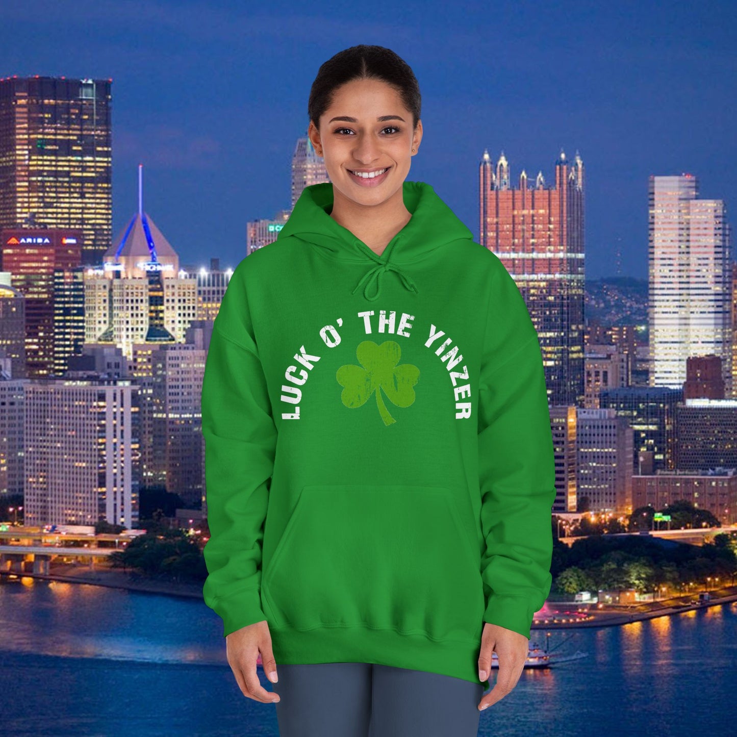 Luck O The Yinzer Hoodie Shamrock Pittsburghese Pullover | Funny St. Patricks Day Hoodie | Pittsburgh Irish Gift