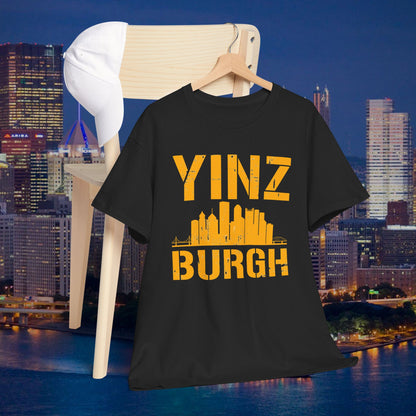 YINZ BURGH Pittsburgh Skyline T-Shirt | Steel City Yinzer Graphic Tee | PGH Downtown Outline Shirt