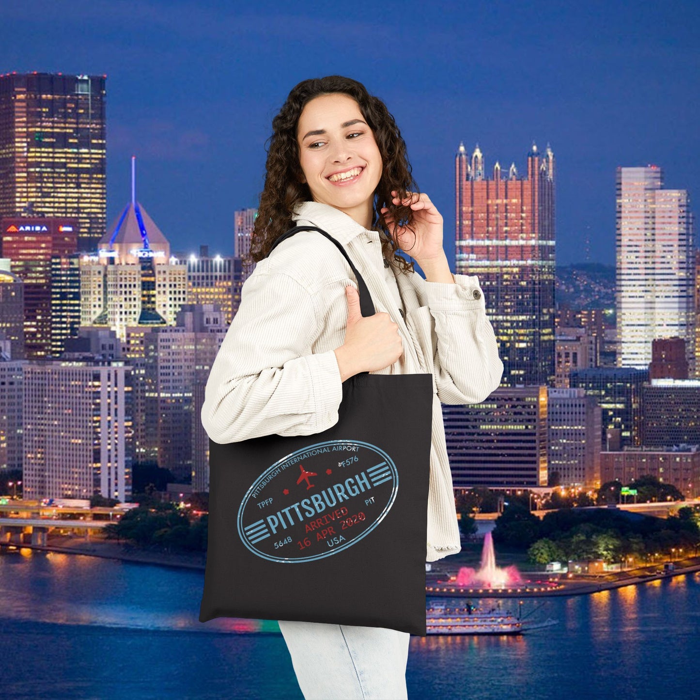 Pittsburgh Airport Travel Stamp Tote Bag PIT Luggage Stamp Design | Pittsburgh Tote | Travel Gift | Steel City Souvenir Bag