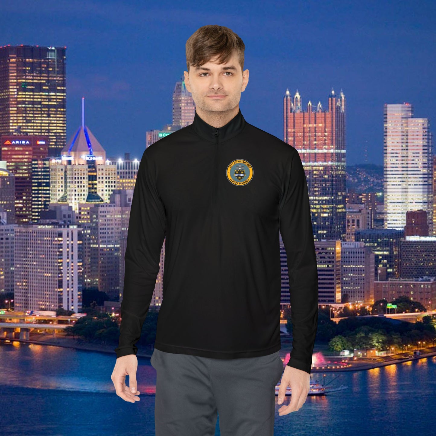 Jagoff Division 1/4 Zip Pullover City of Pittsburgh Emblem Left Chest | Funny PGH Quarter Zip | Steel City Gift | Yinzer Gear