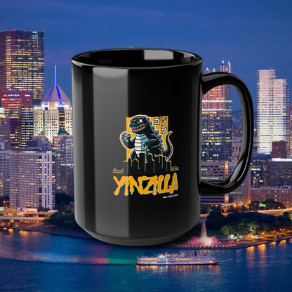 YINZILLA Coffee Mug 15oz | Pittsburgh Yinz Parody Godzilla Mug | Yinzer Funny PGH Gift | Black & Gold Humor Cup