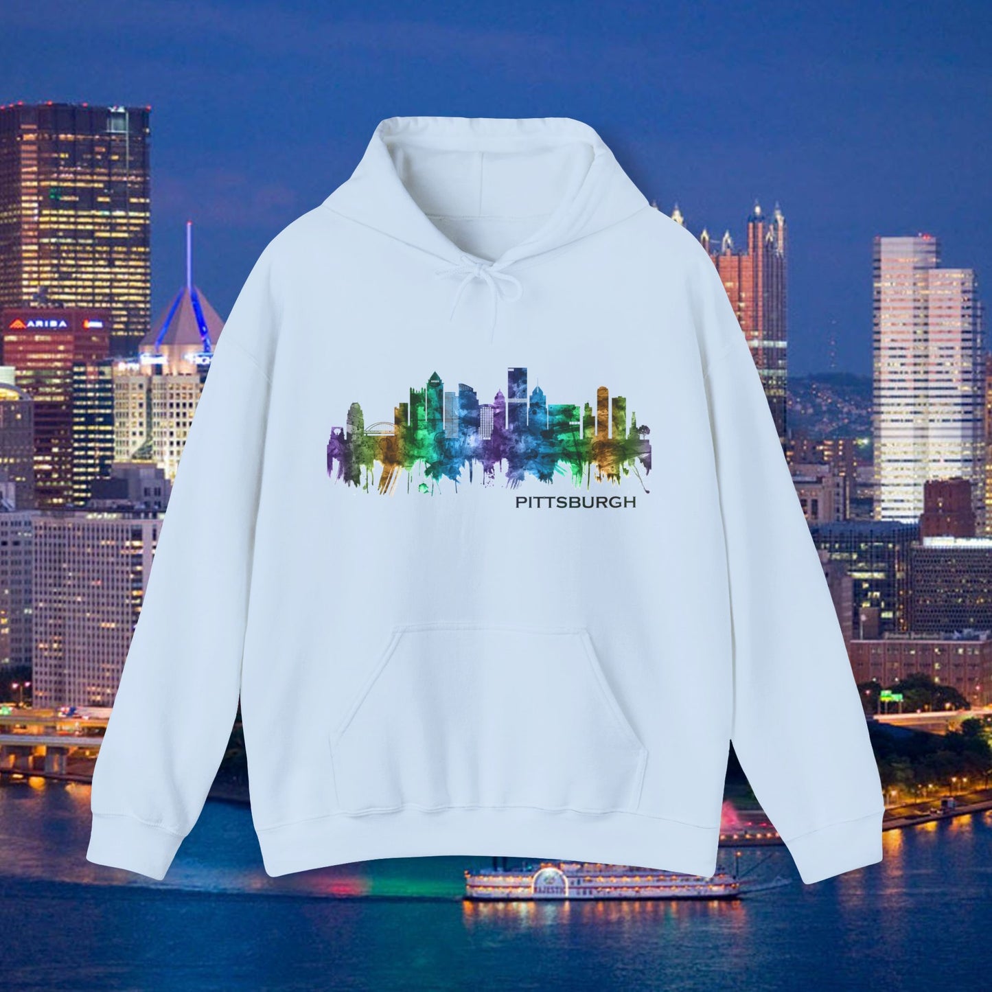 Pittsburgh Skyline Hoodie Stylized Steel City Graphic | PGH Pullover Sweatshirt | Pittsburgh Pride | Pennsylvania Gift