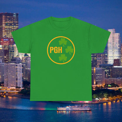PGH Shamrock Circle T-Shirt | Pittsburgh Irish Pride Tee | Steel City Parody Logo Style | St Patricks Day Shirt