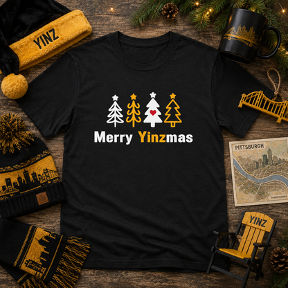 Merry Yinzmas T-Shirt, Pittsburgh Christmas Shirt, Stylized Tree Tee, Yinzer Holiday Gift, Pittsburghese Christmas Shirt
