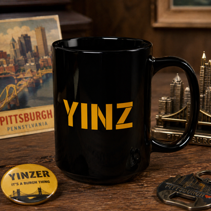 YINZ Pittsburgh Mug 15oz Black Coffee Mug | Pittsburghese Gift | Yinzer Cup | Steel City Coffee Mug | PA Pride