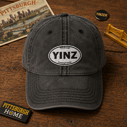 YINZ Vintage Baseball Cap Oval Embroidered Pittsburgh Hat | Distressed Dad Hat | Steel City Cap | Pittsburgh Pride Gift