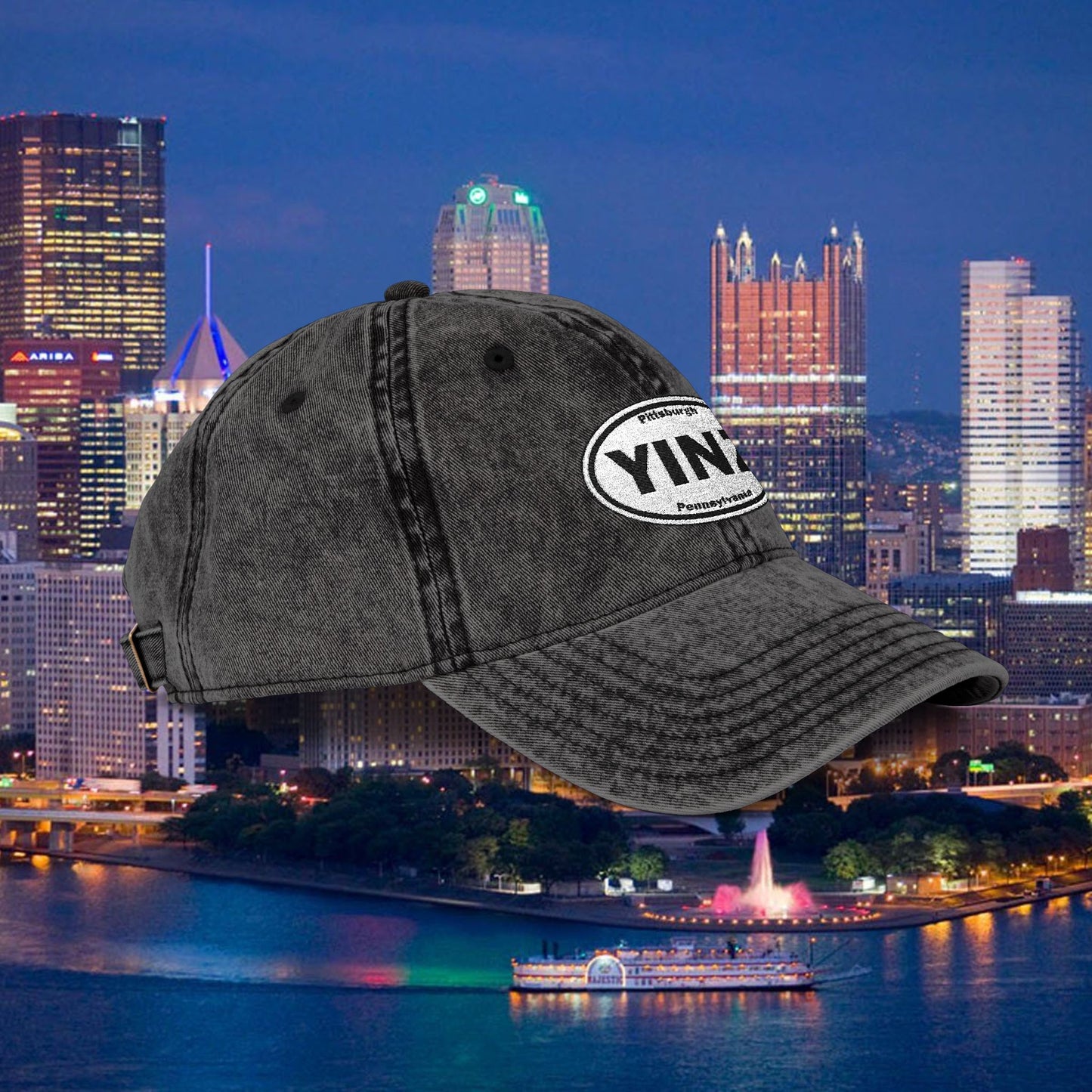 YINZ Vintage Baseball Cap Oval Embroidered Pittsburgh Hat | Distressed Dad Hat | Steel City Cap | Pittsburgh Pride Gift