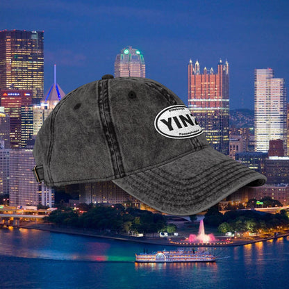 YINZ Vintage Baseball Cap Oval Embroidered Pittsburgh Hat | Distressed Dad Hat | Steel City Cap | Pittsburgh Pride Gift