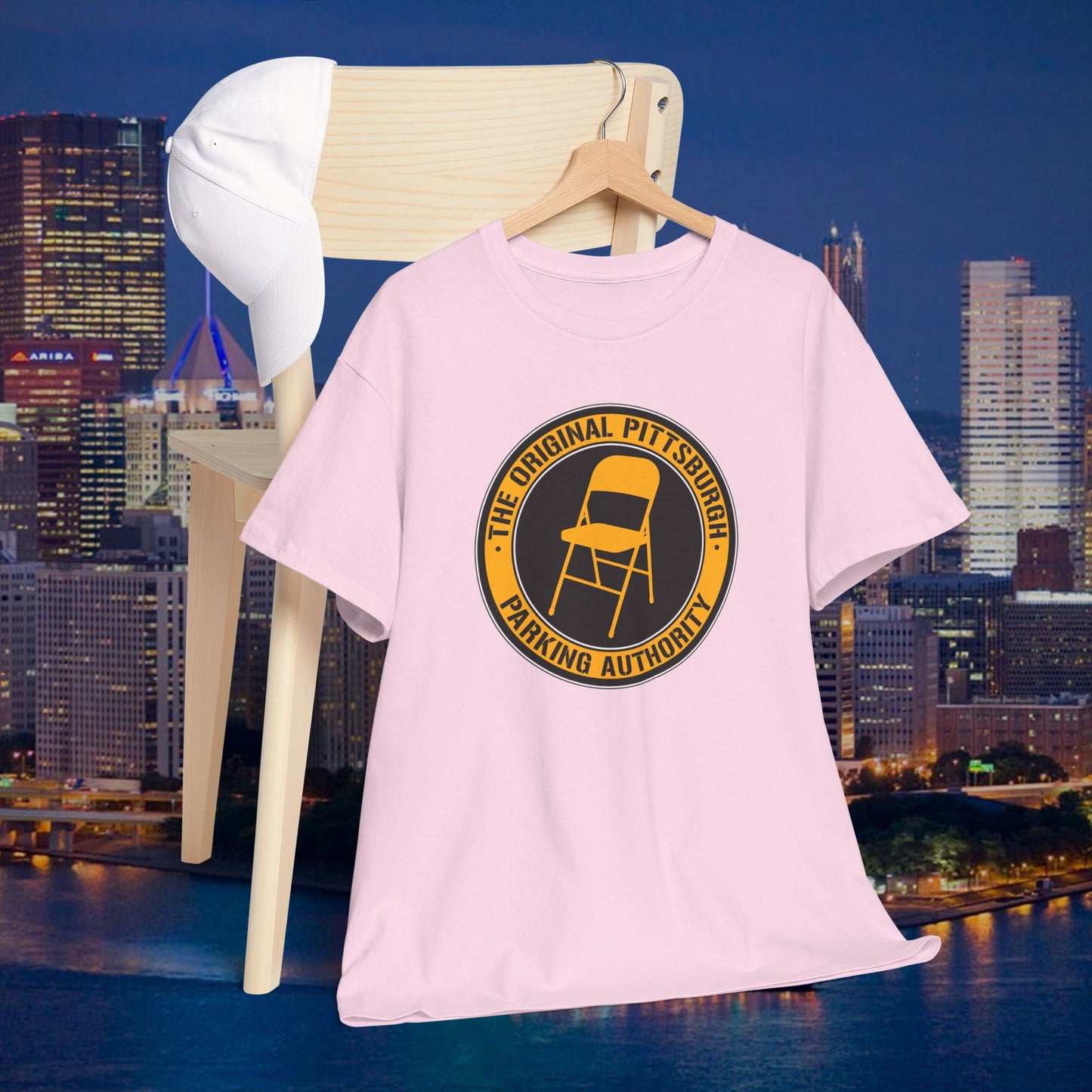 Original Pittsburgh Parking Authority T-Shirt | Folding Chair Parking Spot Saver | Pittsburgh Humor Jagoff Yinzer PGH Tee