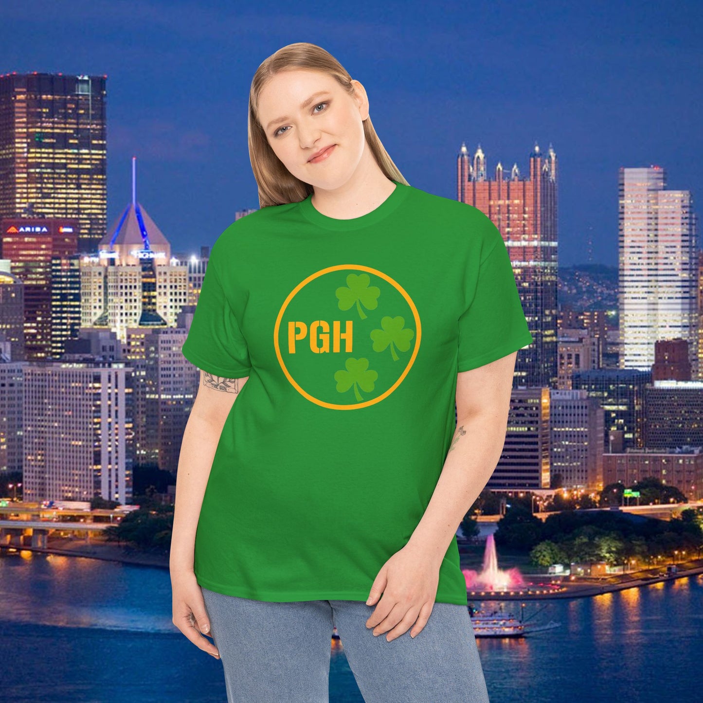 PGH Shamrock Circle T-Shirt | Pittsburgh Irish Pride Tee | Steel City Parody Logo Style | St Patricks Day Shirt
