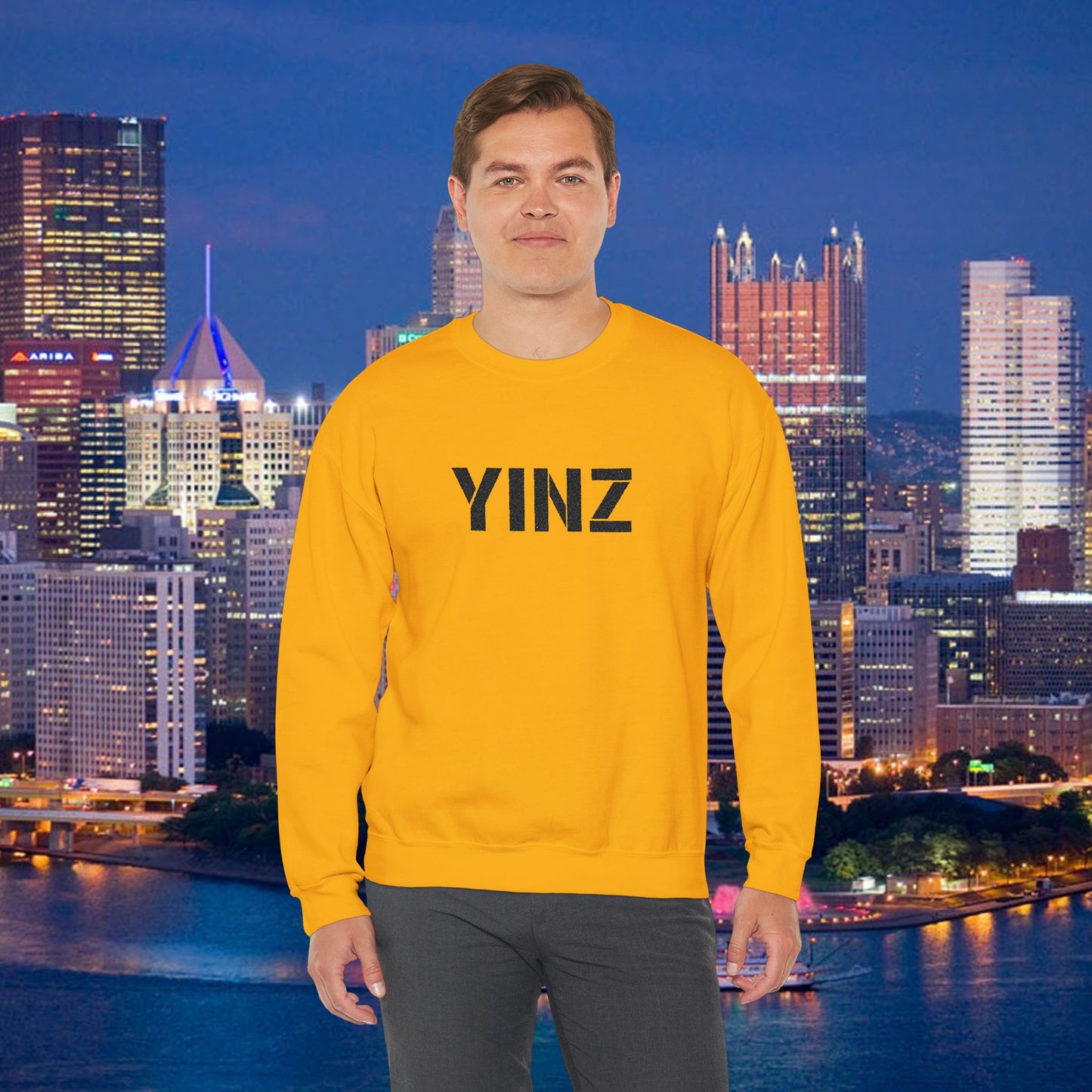 YINZ Gold Embroidered Sweatshirt | Pittsburghese Crewneck | Yinzer Gift