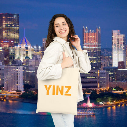 YINZ Canvas Tote Bag Pittsburghese Tote in Gold Lettering | Yinzer Gift | Pittsburgh Shopper Bag | Steel City Reusable Tote