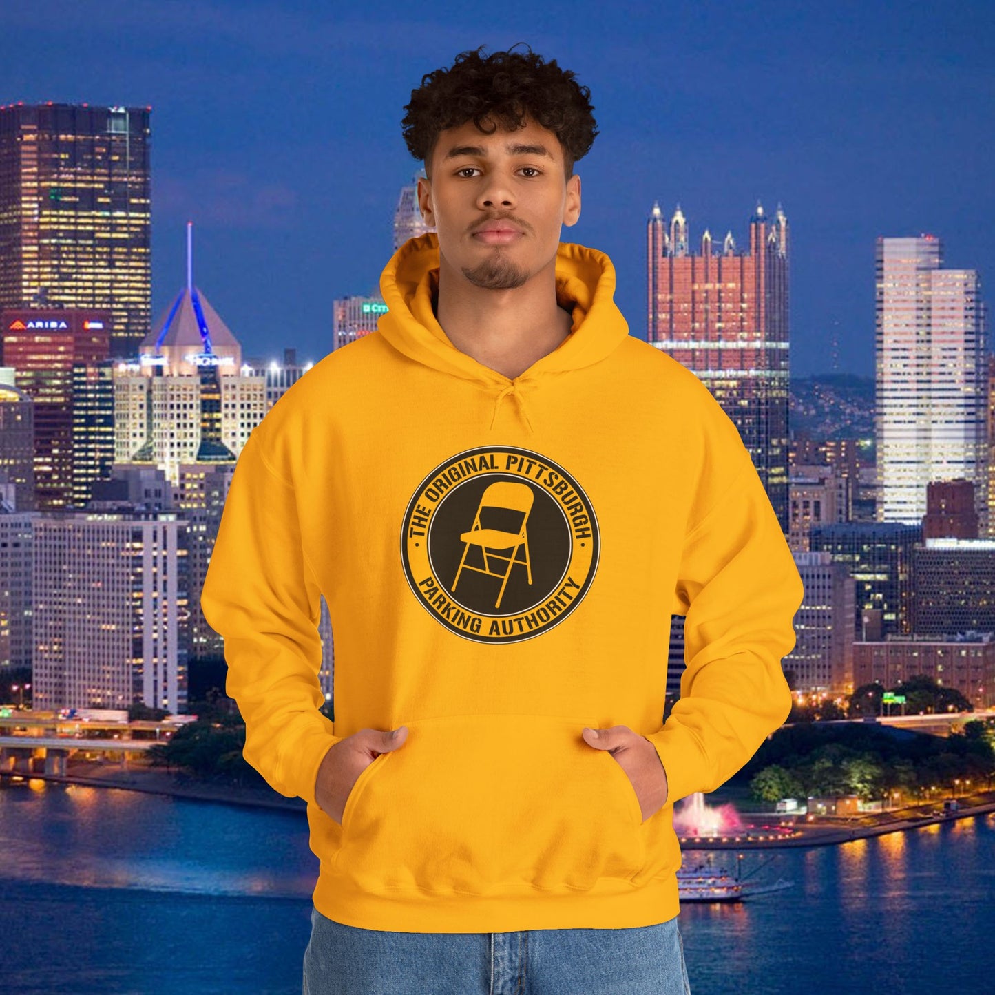 Pittsburgh Parking Chair Hoodie Original Pittsburgh Parking Authority Emblem | Funny Yinzer Pullover | Steel City Gift