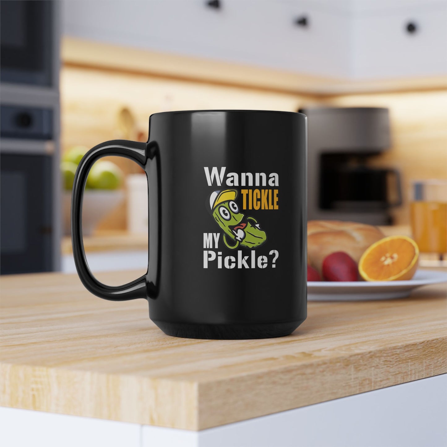 Wanna Tickle My Pickle? Coffee Mug | Funny Pickle Mug 15oz | Cute Pickle Cartoon Cup | Gag Gift Mug | Adult Humor Coffee Cup