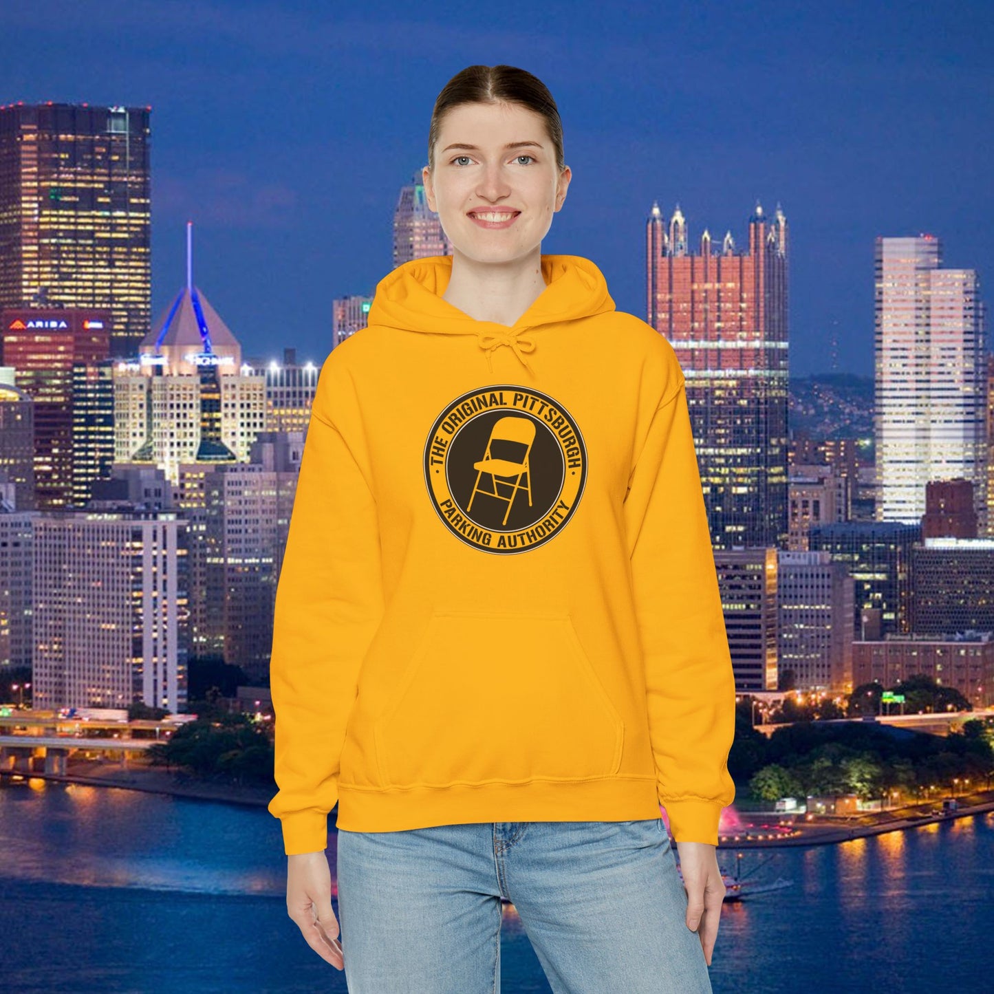 Pittsburgh Parking Chair Hoodie Original Pittsburgh Parking Authority Emblem | Funny Yinzer Pullover | Steel City Gift