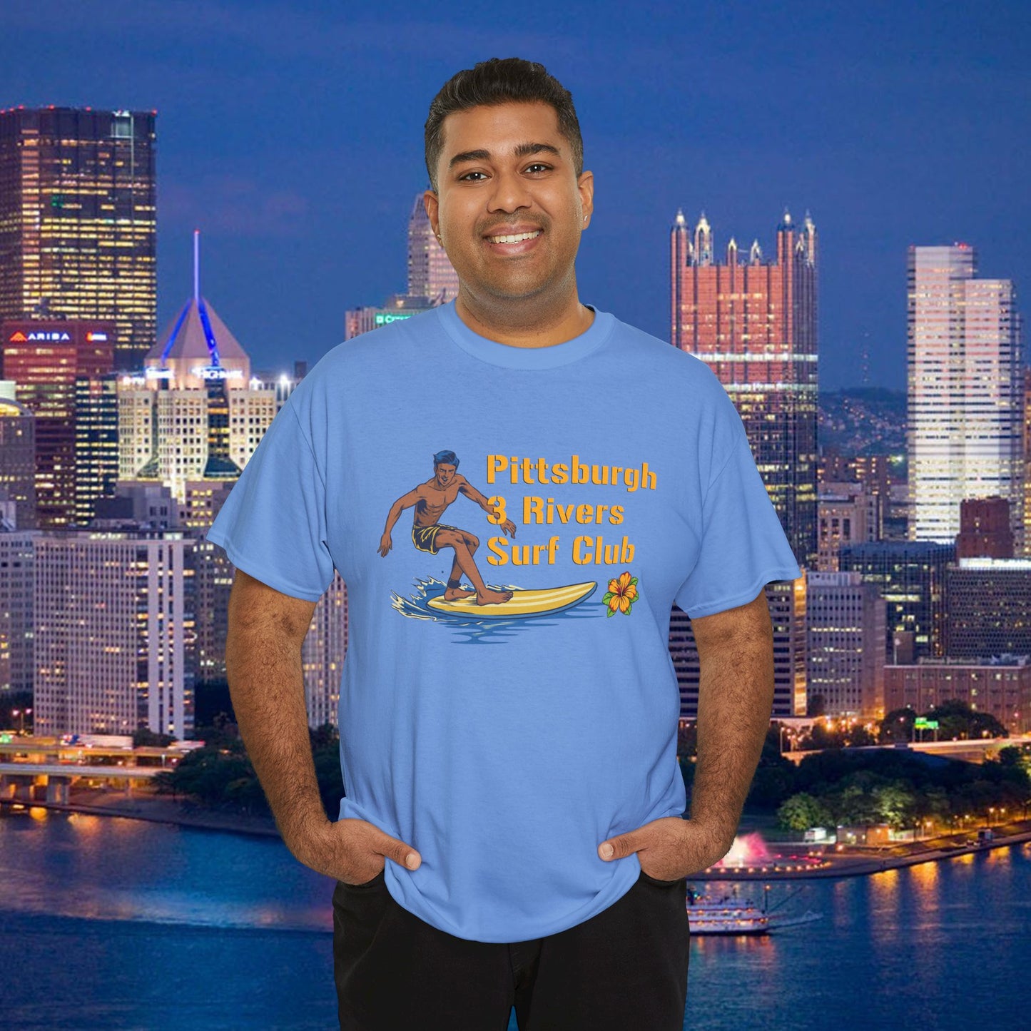 3 Rivers Surf Club T-Shirt | Pittsburgh Parody Surf Tee | Yinzer River Life Shirt | Steel City Humor Graphic Tee | PGH Gift