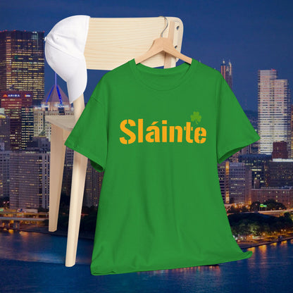 Sláinte Shamrock Pittsburgh Style T-Shirt | Yinzer Irish Pride Tee | Black & Gold Game Day Vibe Shirt | St Patricks Day Pittsburgh Gift