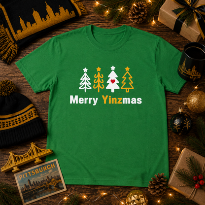 Merry Yinzmas T-Shirt, Pittsburgh Christmas Shirt, Stylized Tree Tee, Yinzer Holiday Gift, Pittsburghese Christmas Shirt