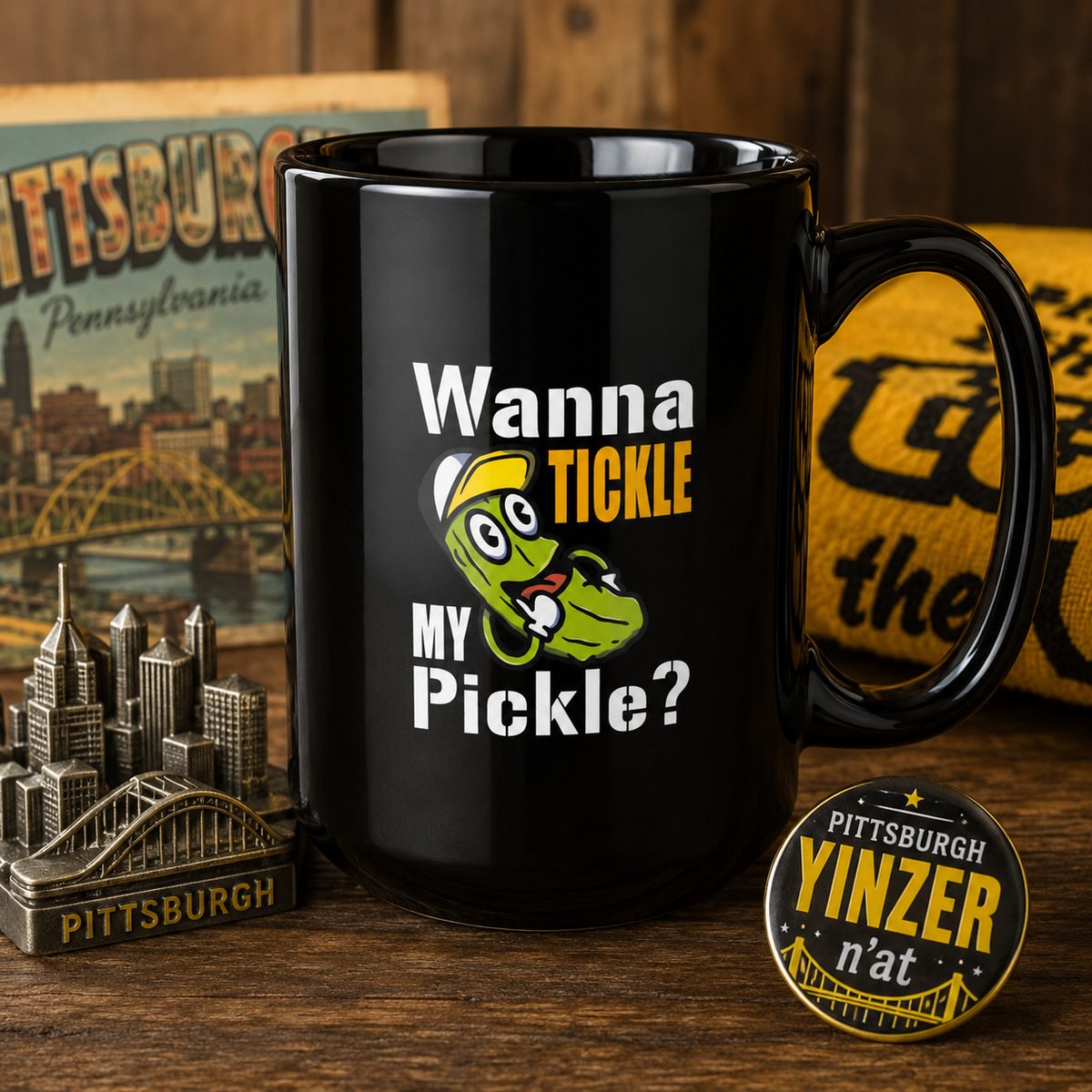 Wanna Tickle My Pickle? Coffee Mug | Funny Pickle Mug 15oz | Cute Pickle Cartoon Cup | Gag Gift Mug | Adult Humor Coffee Cup