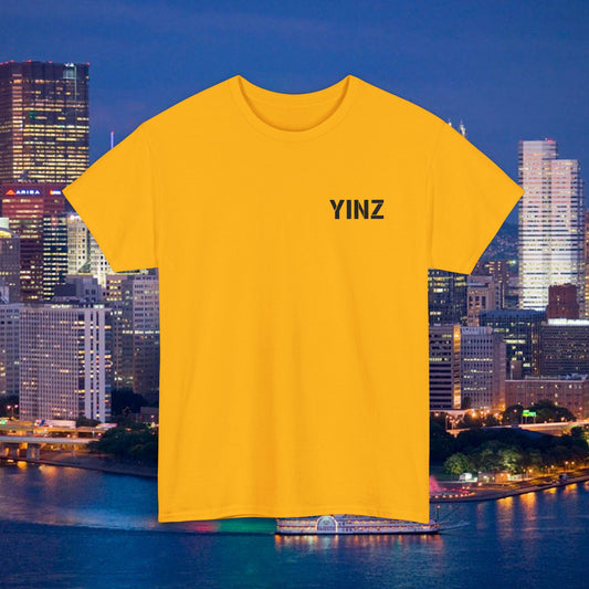 Steeler Gold Embroidered T-Shirt YINZ in Black Thread (Left Chest) | Pittsburghese Yinzer Tee | Steel City Pride