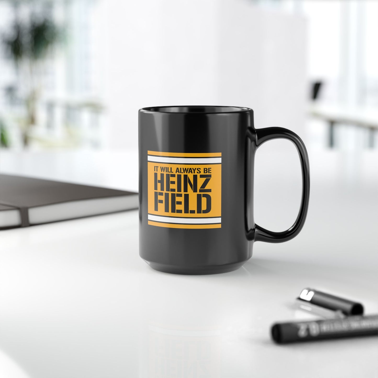 It Will Always Be Heinz Field 15 oz Coffee Mug | Pittsburgh Football Fan Mug | Yinzer Game Day Coffee Cup | Black and Gold Stadium Name Mug