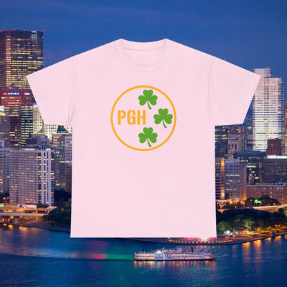 PGH Shamrock Circle T-Shirt | Pittsburgh Irish Pride Tee | Steel City Parody Logo Style | St Patricks Day Shirt