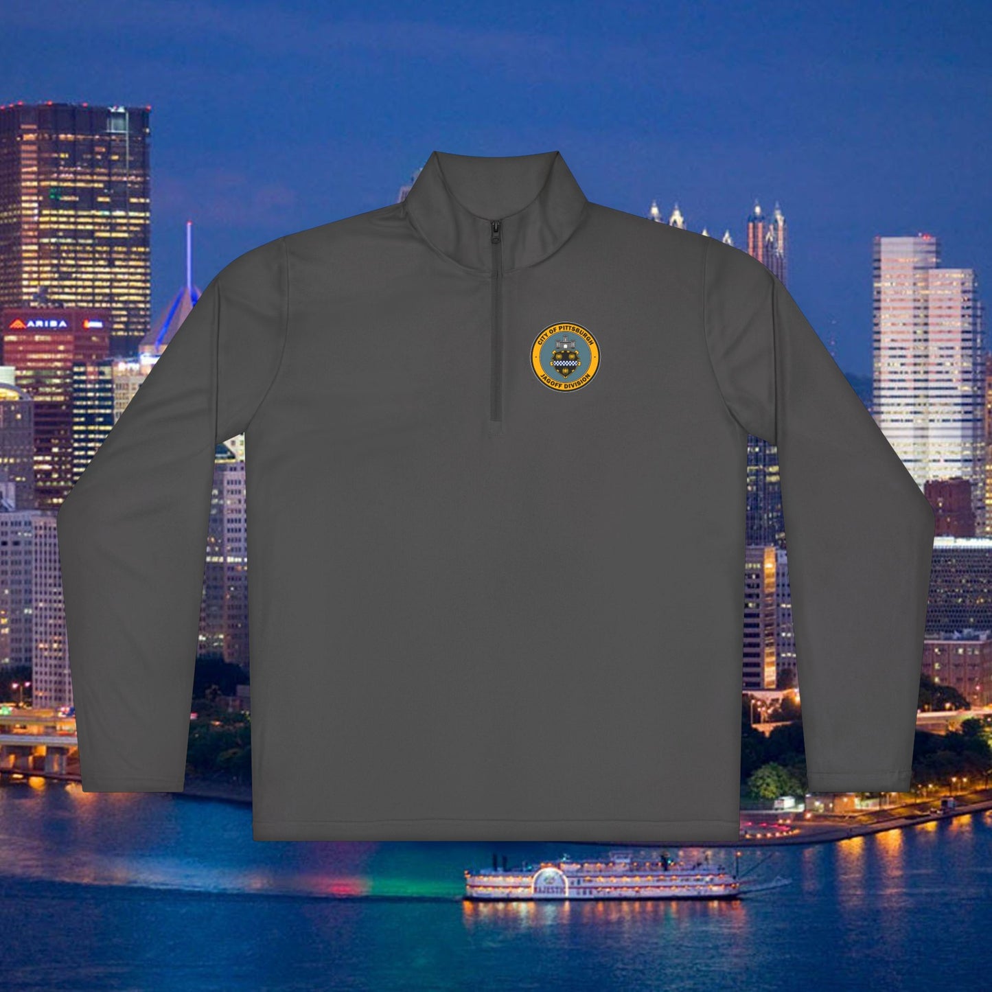 Jagoff Division 1/4 Zip Pullover City of Pittsburgh Emblem Left Chest | Funny PGH Quarter Zip | Steel City Gift | Yinzer Gear
