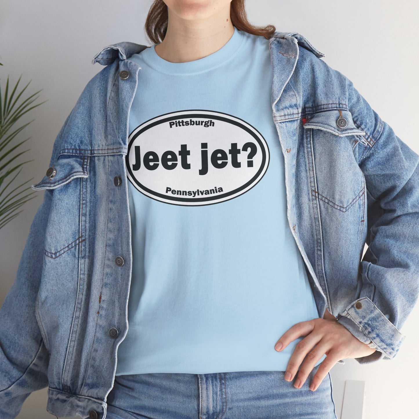 Jeet Jet Pittsburghese Oval T-Shirt | Yinzer Phrase Graphic Tee | PGH Slang Did You Eat Yet Shirt
