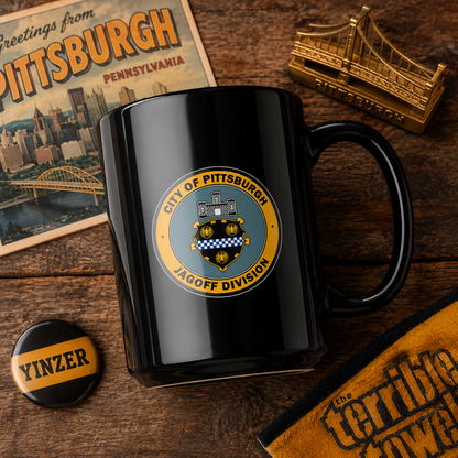 Jagoff Division 15oz Coffee Mug City of Pittsburgh Emblem Coffee Cup | Funny Pittsburgh Mug | Yinzer Gift | Steel City