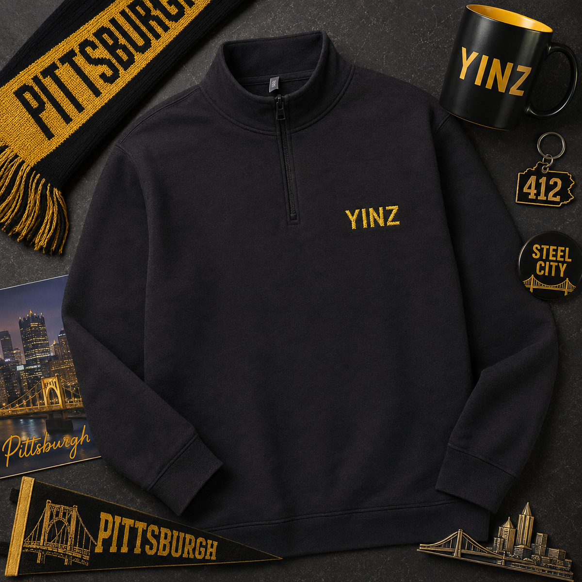 YINZ 1/4 Zip Pullover Embroidered Pittsburghese Left Chest | Pittsburgh Quarter Zip | Yinzer Gift | Steel City Top
