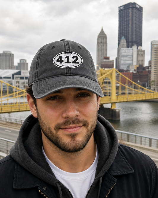 412 Vintage Baseball Cap Oval Embroidered Pittsburgh Hat | Distressed Dad Hat | Steel City Cap | Pittsburgh Pride Gift