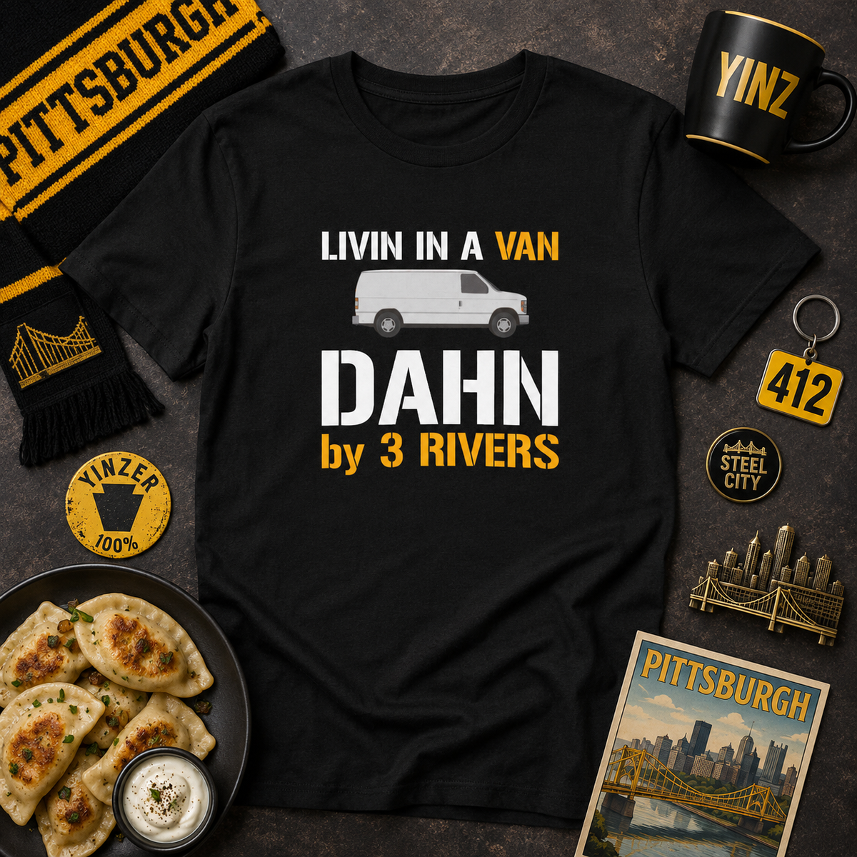 Livin in a Van Down by 3 Rivers Shirt | Pittsburgh 3 Rivers Tee | Funny Yinzer SNL-Inspired Humor