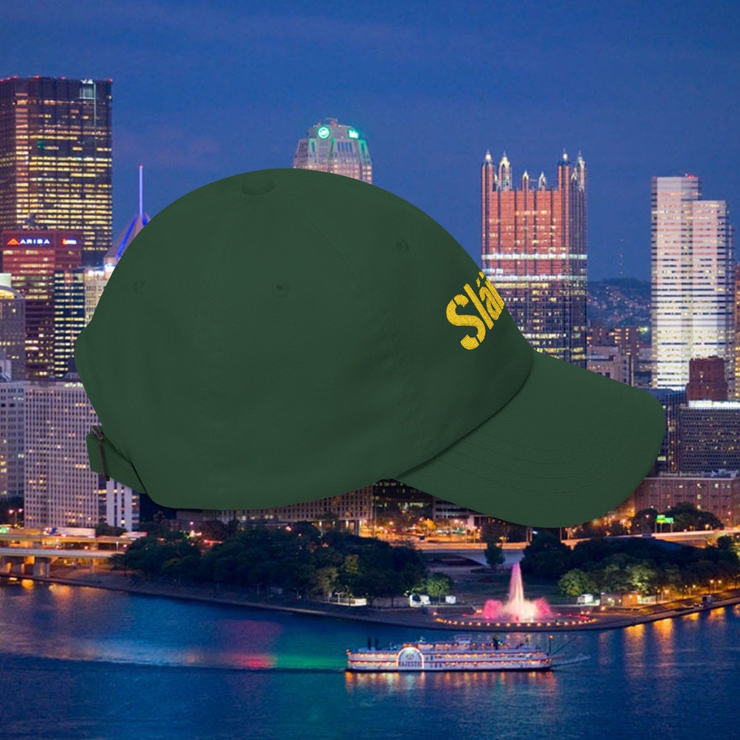 Slainte Shamrock Embroidered Dad Hat | Pittsburgh Yinzer Inspired Irish Cap | Black & Gold Style Baseball Hat | St Patricks Day Gift