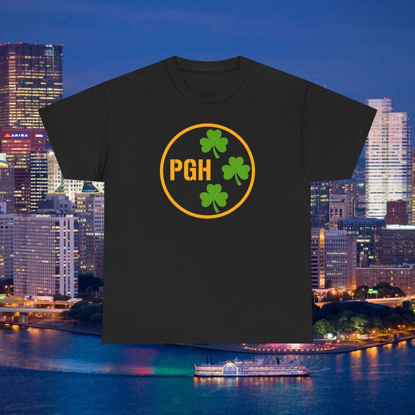 PGH Shamrock Circle T-Shirt | Pittsburgh Irish Pride Tee | Steel City Parody Logo Style | St Patricks Day Shirt